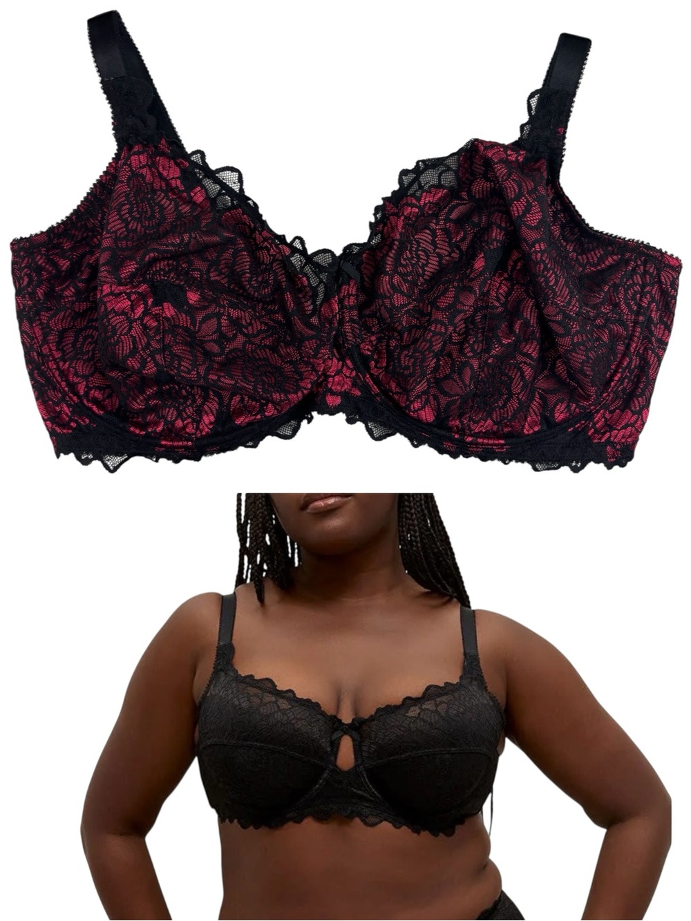 Deesse Lingerie Lace Underwire Unlined Bra Black & Red Size 42H